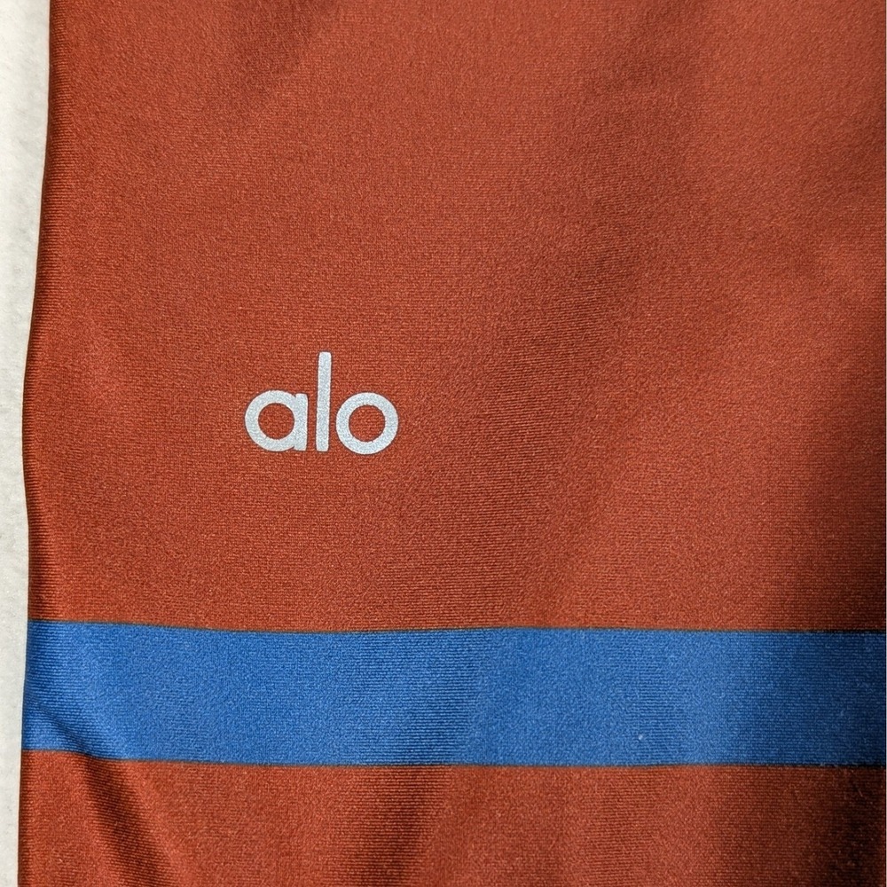 ALO Yoga Rust Brown Leggings with Blue Stripe